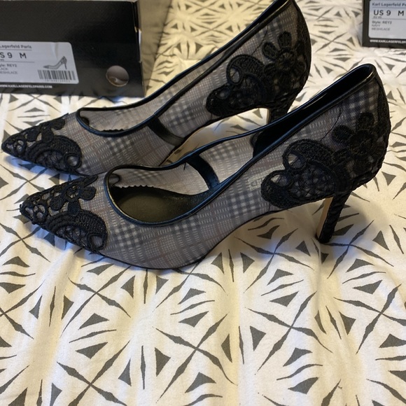 Karl Lagerfeld Black Mesh/Lace Heels - Picture 4 of 9